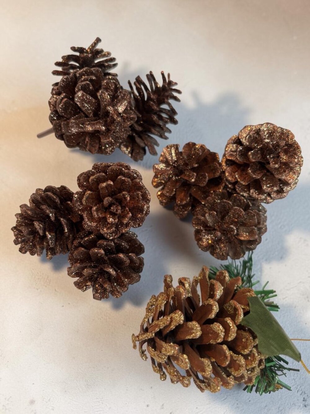 Glittery Pinecone Decorations With Clips & Faux Greenery Rustic Holiday Ornament